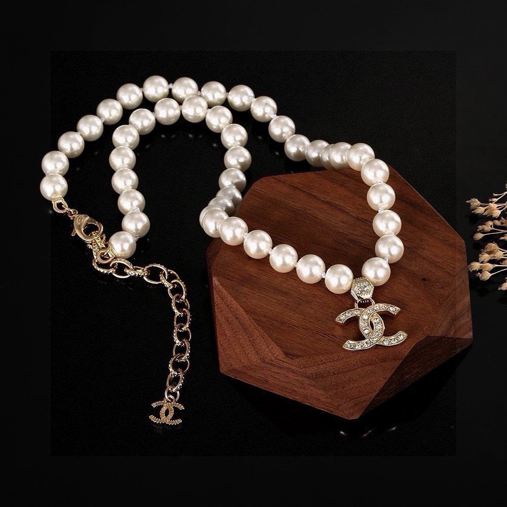 Chanel Interlocking C Pearl Crystal Accent Necklace - album image 3