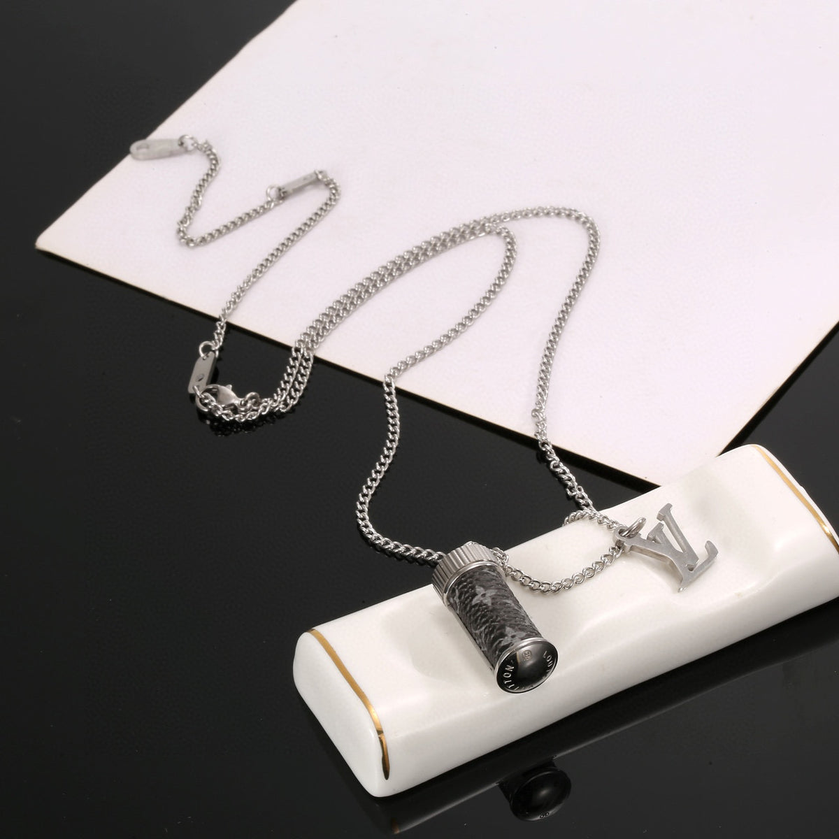 Louis Vuitton Sculpture Monogram V Letter LV Letter Perfume Bottle Chain Necklace - album image 2