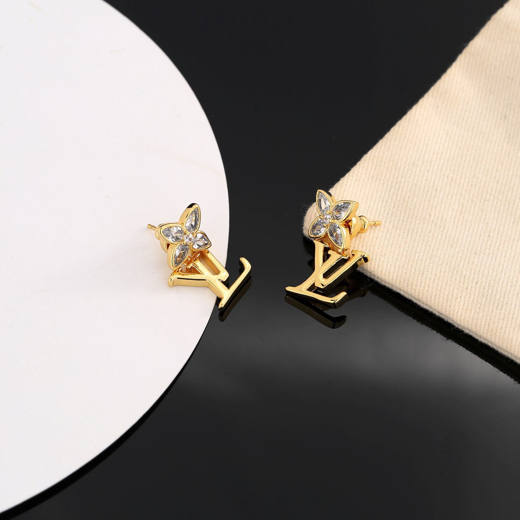 Louis Vuitton Gold-Tone LV and Flower Stud Earrings - album image 6