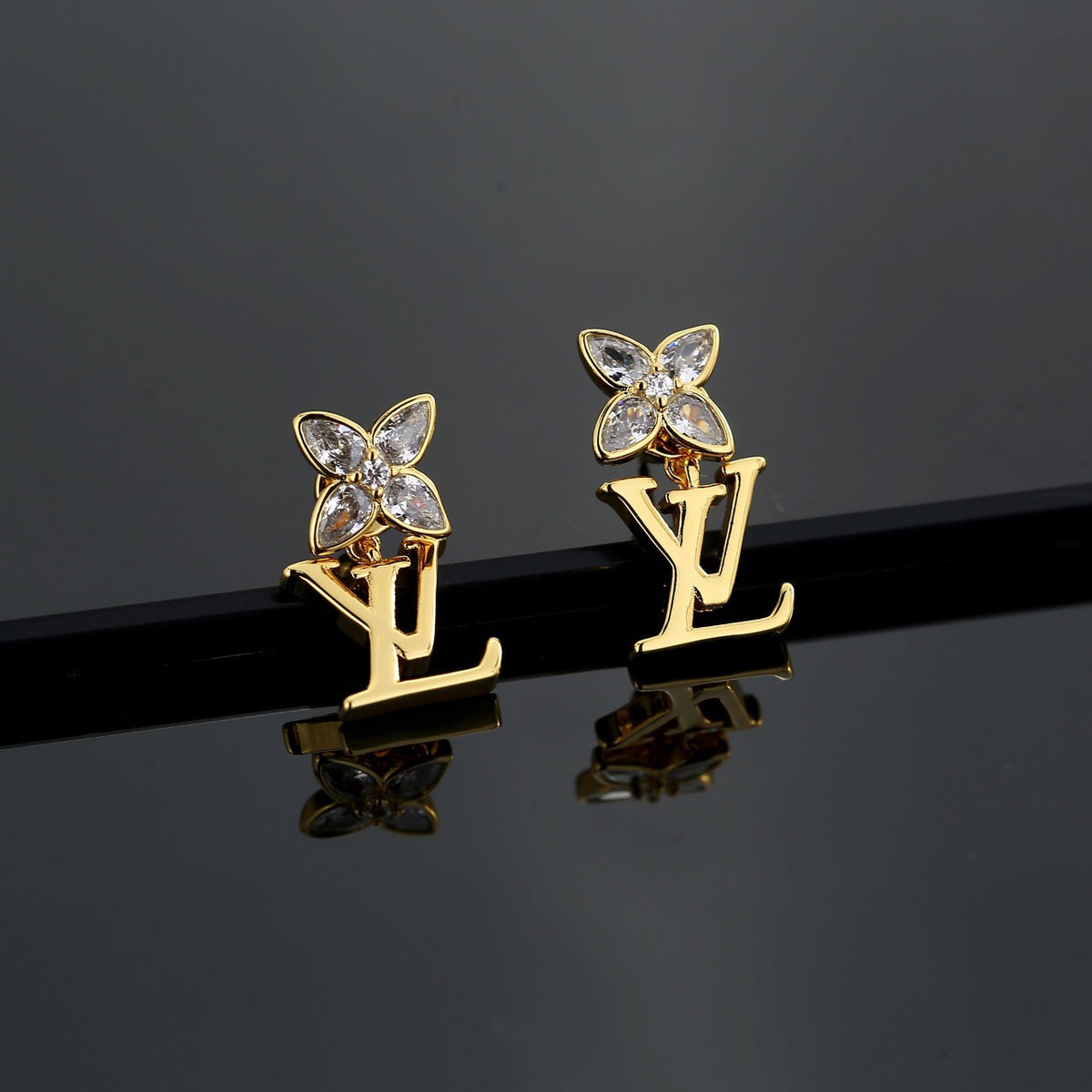 Louis Vuitton Gold-Tone LV and Flower Stud Earrings - album image 2