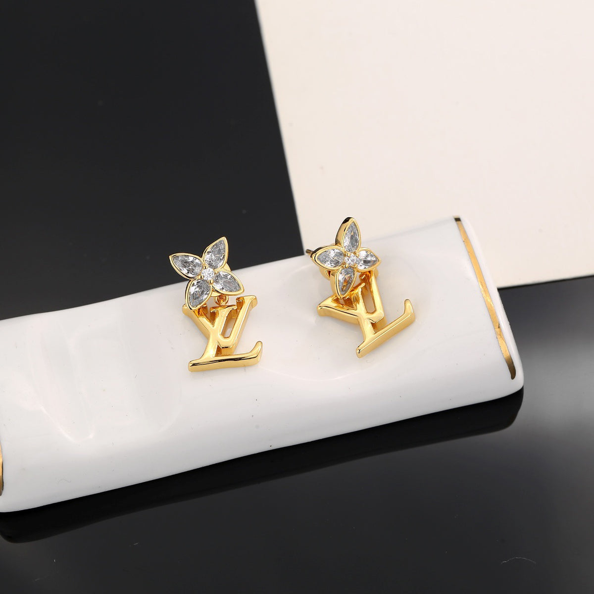 Louis Vuitton Gold-Tone LV and Flower Stud Earrings - album image 7