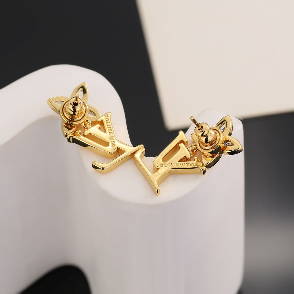 Louis Vuitton Gold-Tone LV and Flower Stud Earrings - album image 4