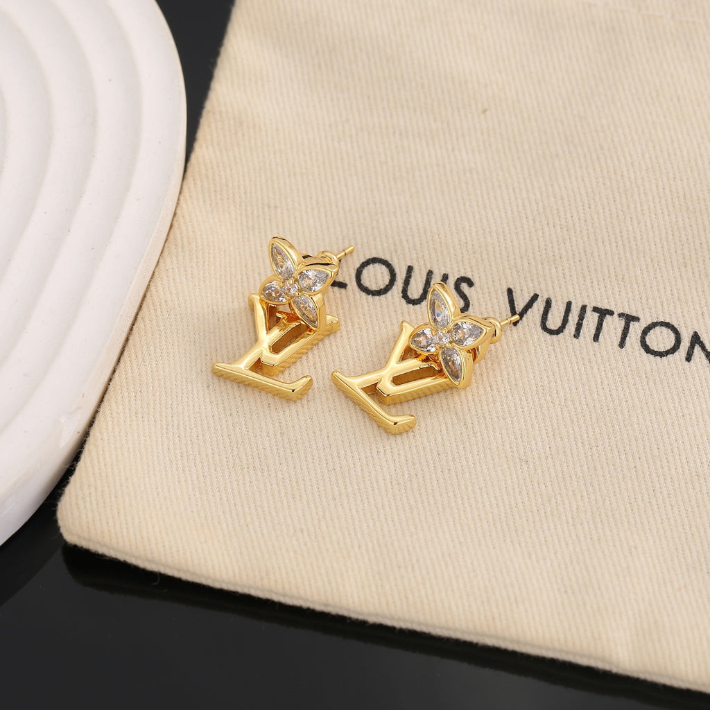 Louis Vuitton Gold-Tone LV and Flower Stud Earrings - album image 8