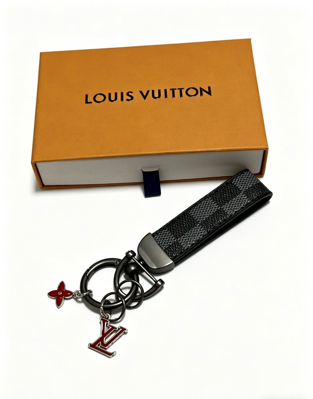 Louis Vuitton Black Strap Keychain with Red Flower Accent - album image 3