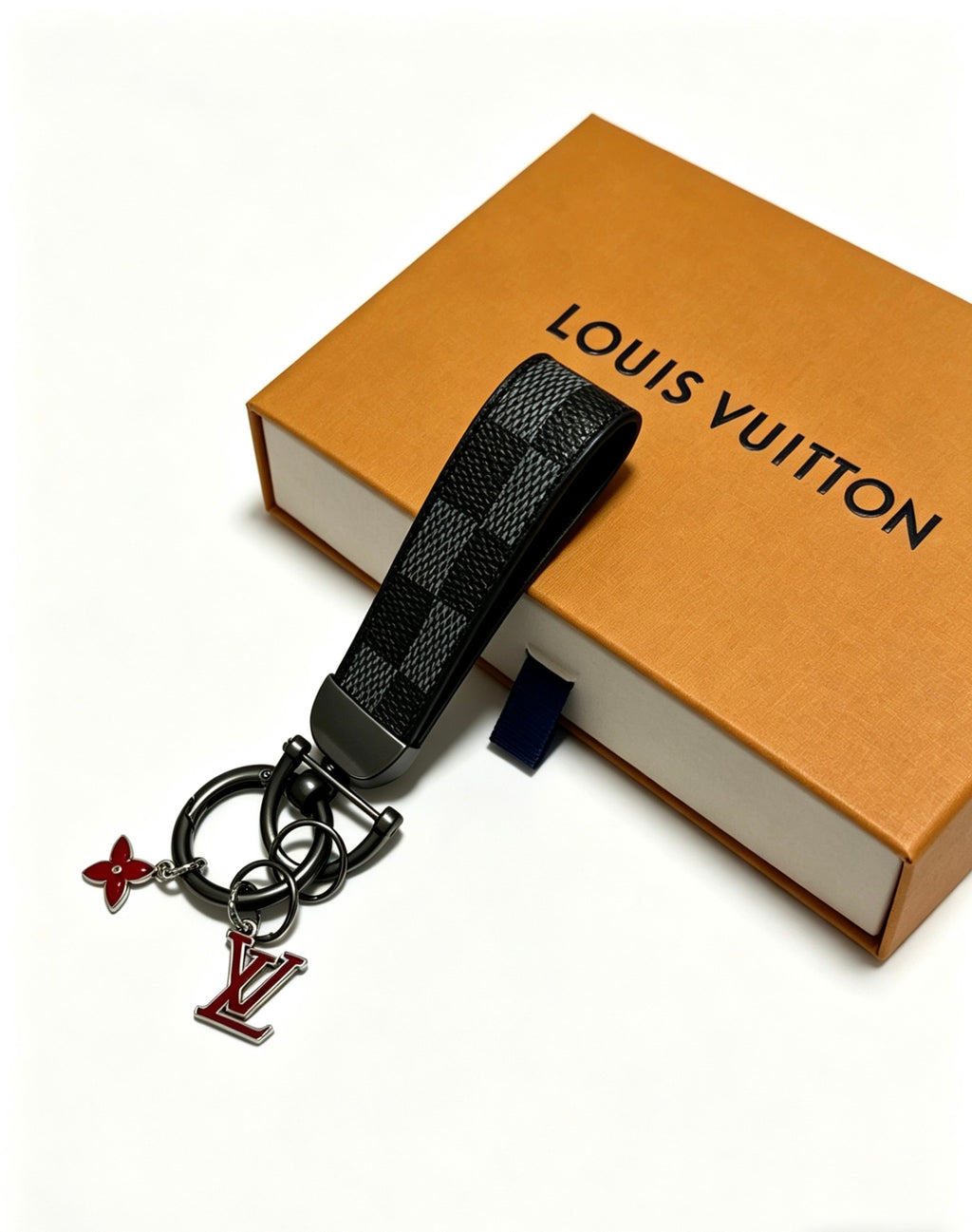 Louis Vuitton Black Strap Keychain with Red Flower Accent - album image 2