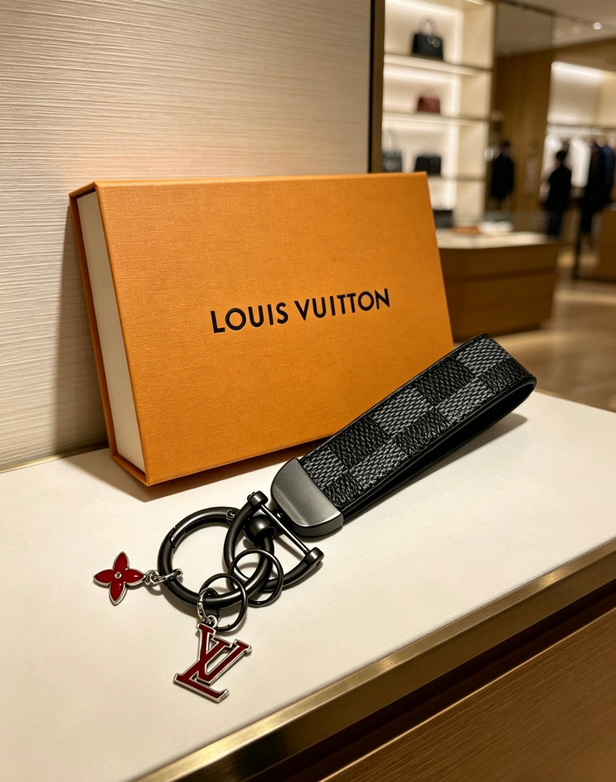Louis Vuitton Black Strap Keychain with Red Flower Accent - album image 5