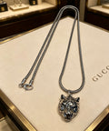 Gucci Anger Forest Interlocking G Antique Silver-Tone Silver-Tone Antiqued Chain Necklace - album image 1
