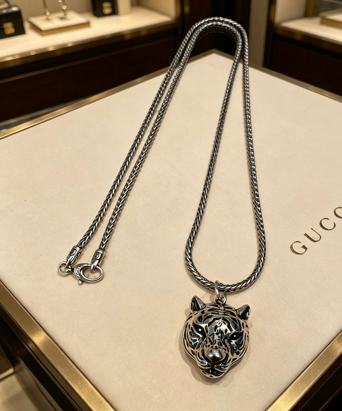 Gucci Anger Forest Interlocking G Antique Silver-Tone Silver-Tone Antiqued Chain Necklace - album image 1