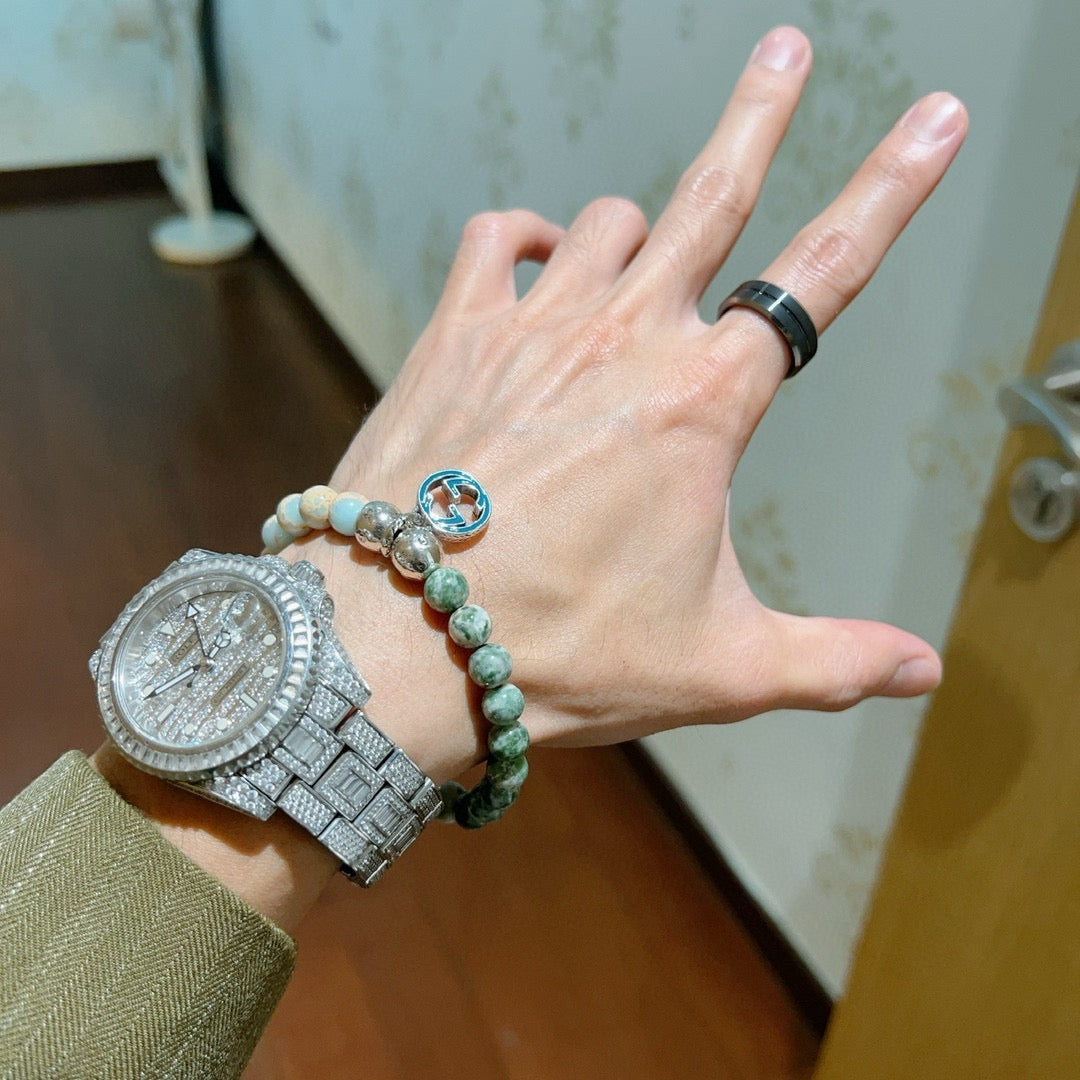 Gucci Anger Forest Interlocking G Patterned Stone Snake Crystal Accent Antiqued Bracelet - album image 7