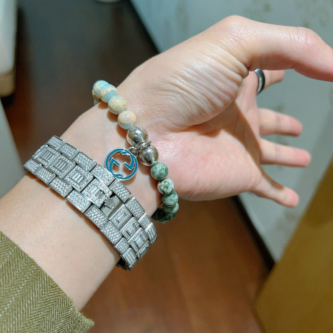 Gucci Anger Forest Interlocking G Patterned Stone Snake Crystal Accent Antiqued Bracelet - album image 4
