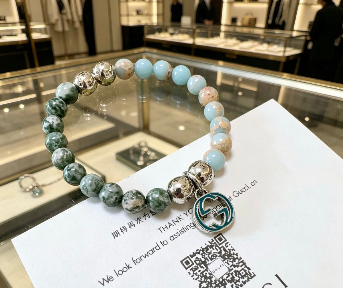 Gucci Anger Forest Interlocking G Patterned Stone Snake Crystal Accent Antiqued Bracelet - album image 9