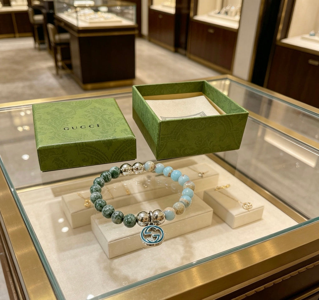 Gucci Anger Forest Interlocking G Patterned Stone Snake Crystal Accent Antiqued Bracelet - album image 5