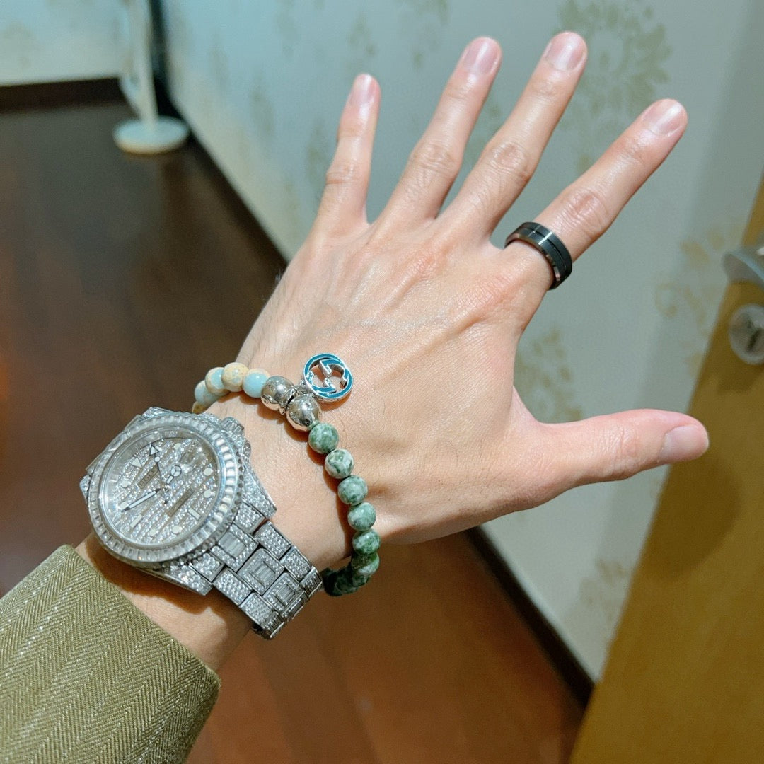 Gucci Anger Forest Interlocking G Patterned Stone Snake Crystal Accent Antiqued Bracelet - album image 3