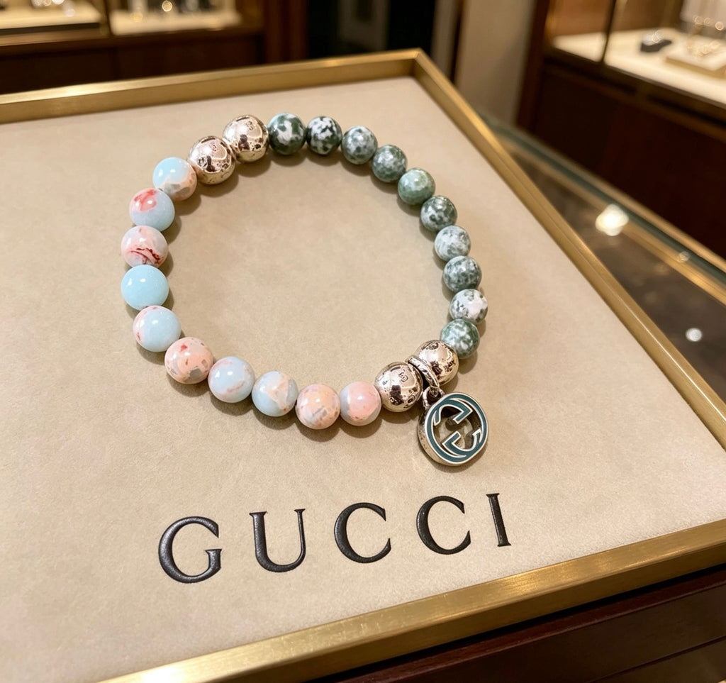 Gucci Anger Forest Interlocking G Patterned Stone Snake Crystal Accent Antiqued Bracelet - album image 1