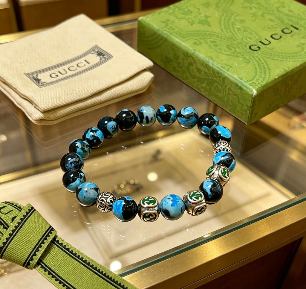 Gucci Anger Forest Interlocking G Agate Beaded Crystal Accent Antiqued Bracelet - album image 9