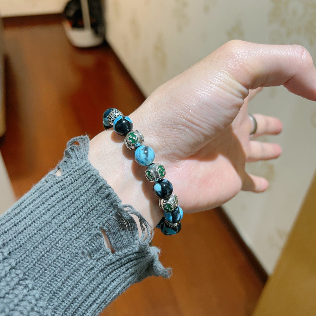 Gucci Anger Forest Interlocking G Agate Beaded Crystal Accent Antiqued Bracelet - album image 4