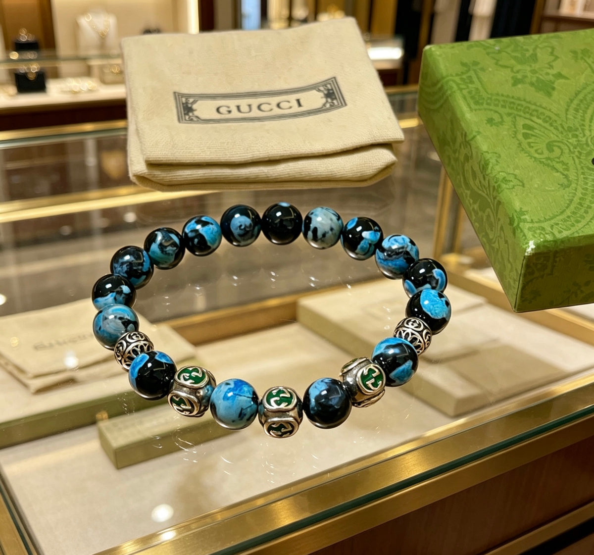 Gucci Anger Forest Interlocking G Agate Beaded Crystal Accent Antiqued Bracelet - album image 6