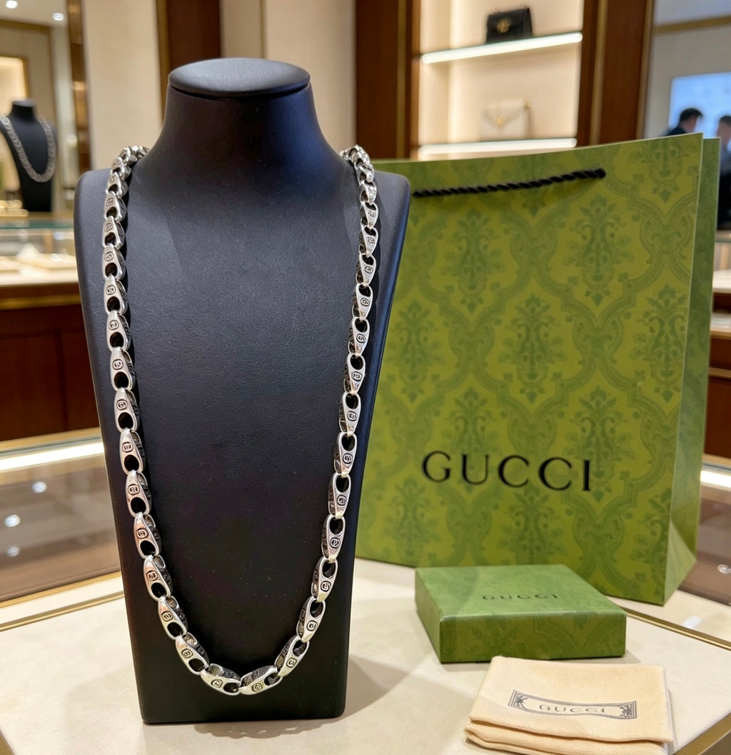 Gucci Anger Forest Interlocking G Antique Silver-Tone Silver-Tone Antiqued Chain Necklace - album image 1