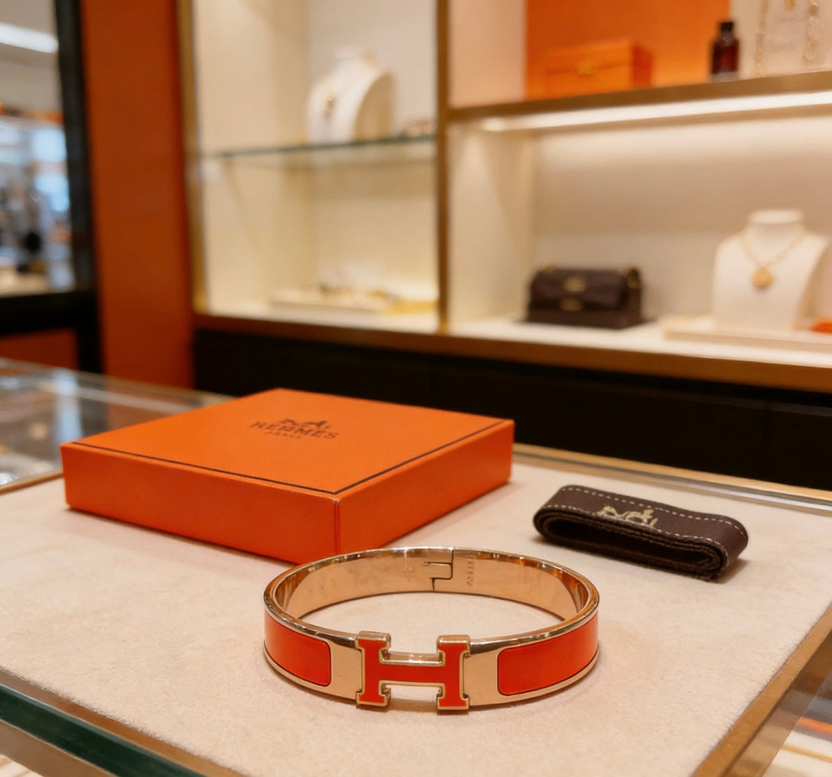 Hermès Gold-Tone Red Enamel H-Clasp Bangle - album image 1