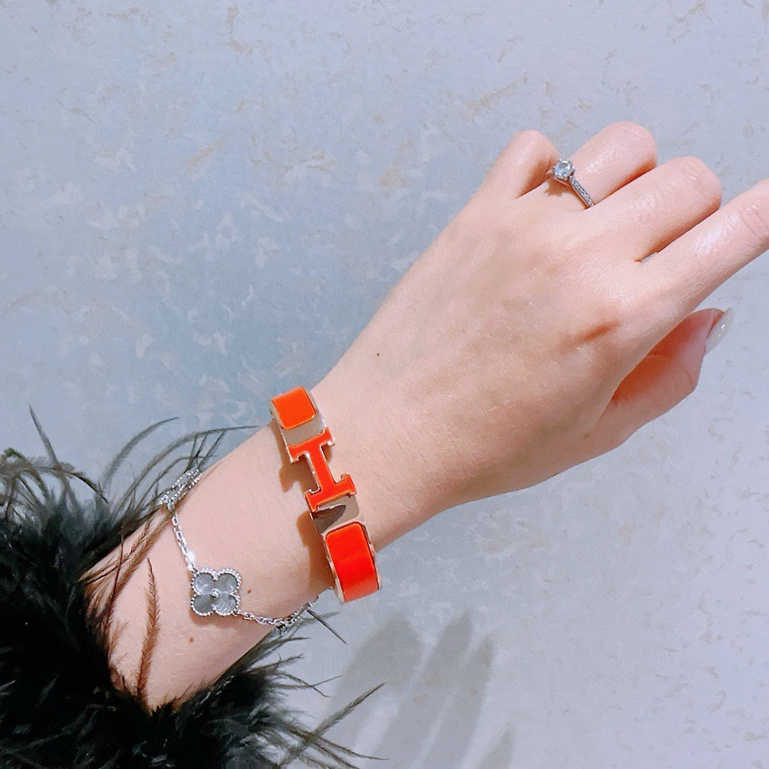 Hermès Gold-Tone Red Enamel H-Clasp Bangle - album image 9