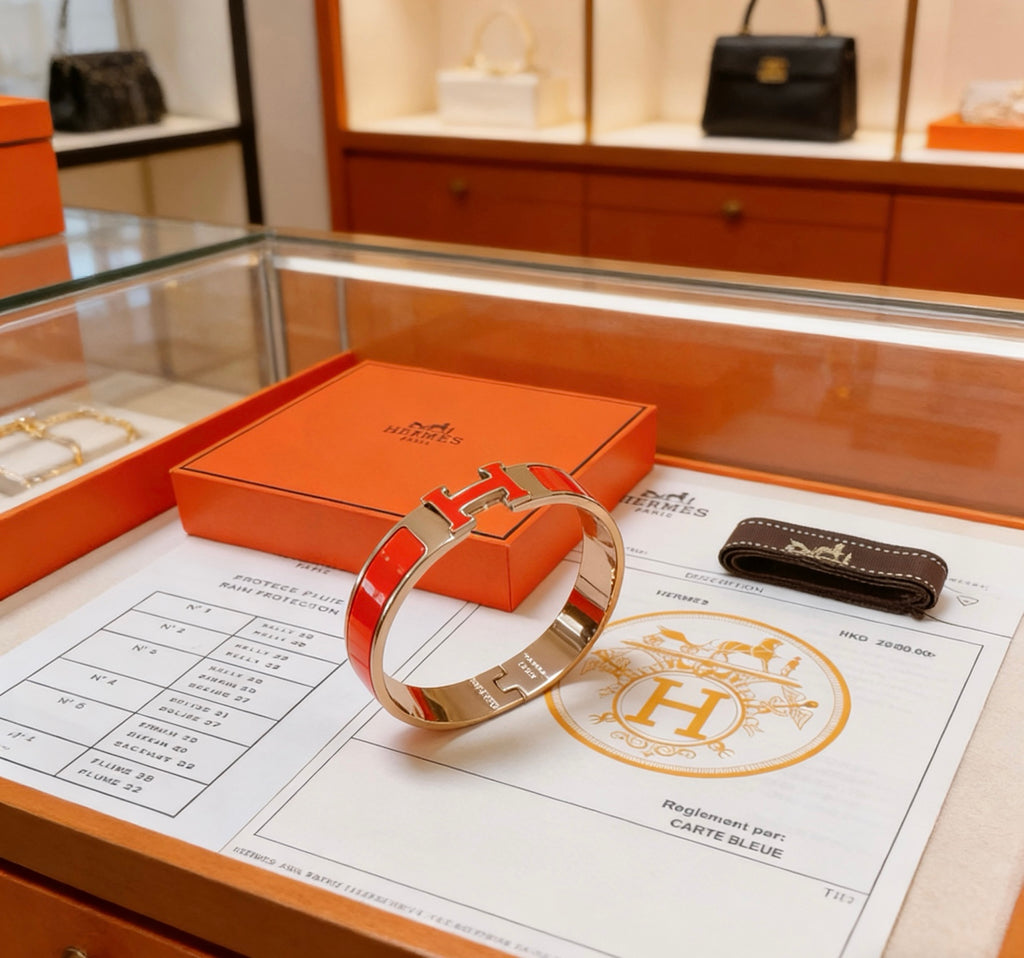 Hermès Gold-Tone Red Enamel H-Clasp Bangle - album image 4