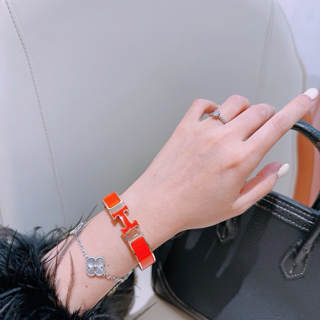 Hermès Gold-Tone Red Enamel H-Clasp Bangle - album image 3