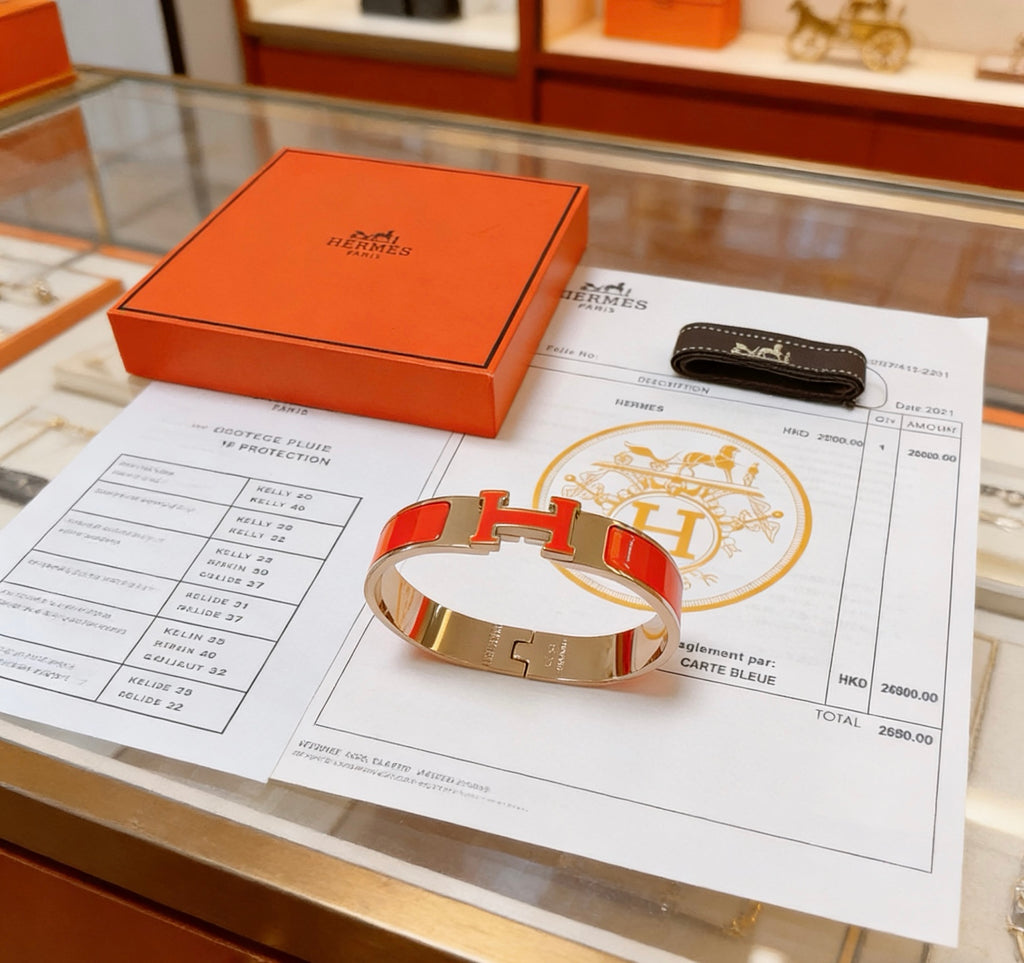 Hermès Gold-Tone Red Enamel H-Clasp Bangle - album image 7