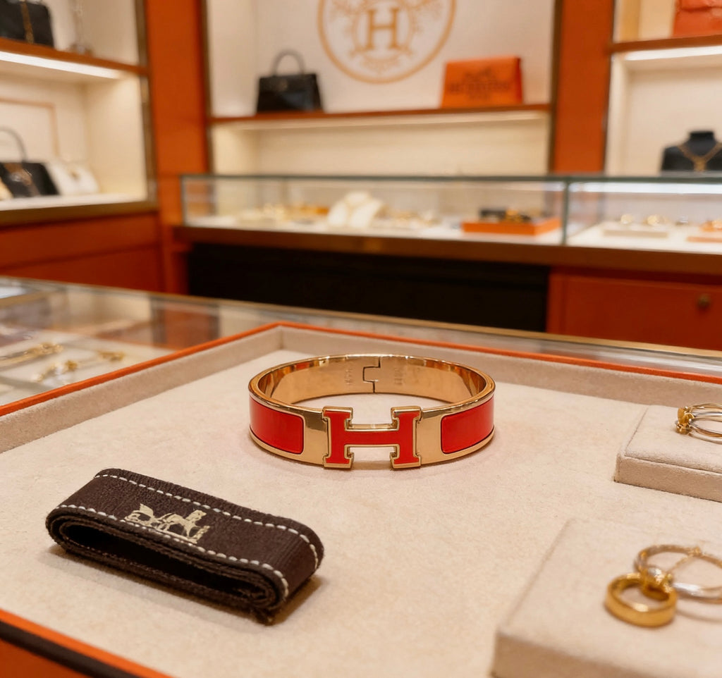 Hermès Gold-Tone Red Enamel H-Clasp Bangle - album image 2