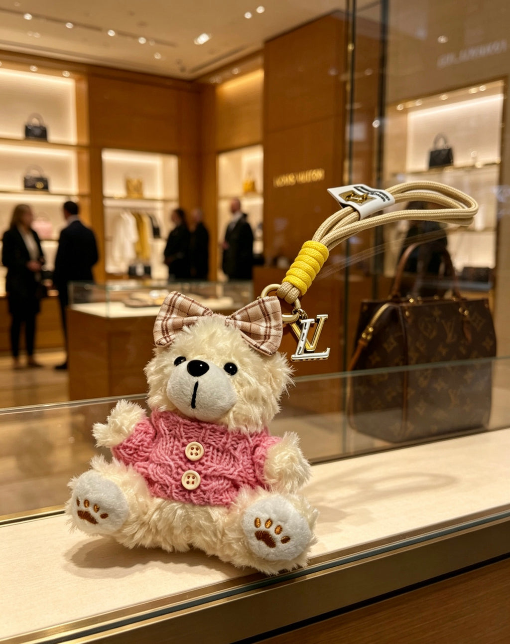 Louis Vuitton White Plush Bear Bag Charm in Pink Outfit - album image 4