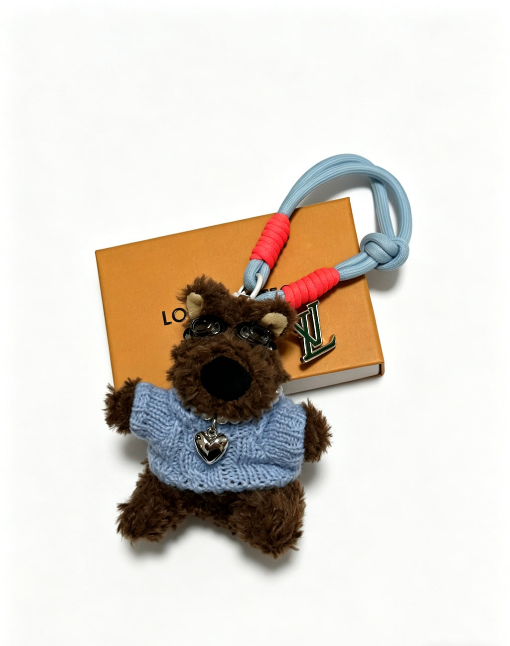 Louis Vuitton Brown Plush Bear Bag Charm in Blue Outfit - album image 2