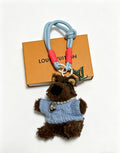 Louis Vuitton Brown Plush Bear Bag Charm in Blue Outfit - album image 1