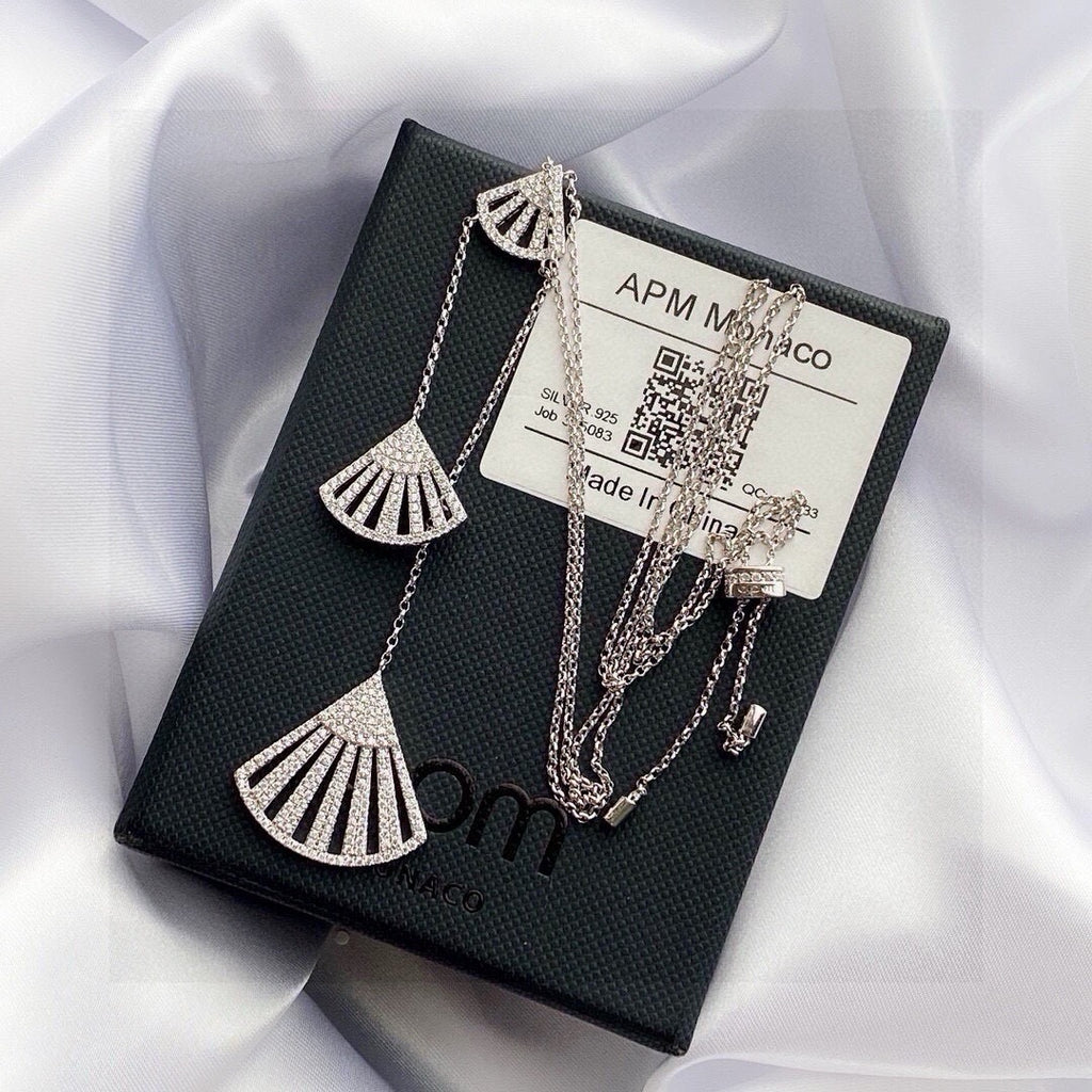 APM Monaco Silver-Tone Graduated Crystal Fan Pendant Necklace - album image 3