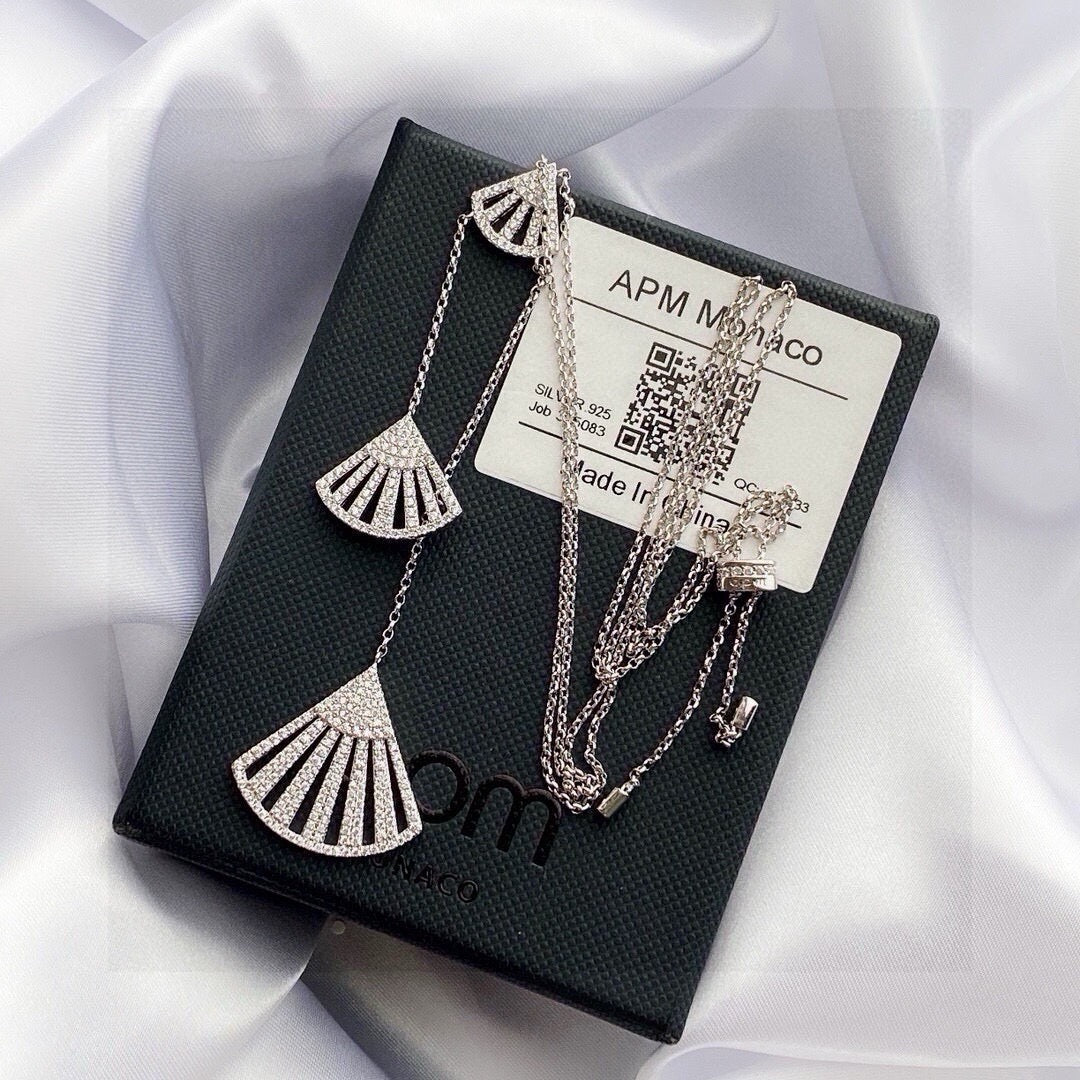 APM Monaco Silver-Tone Graduated Crystal Fan Pendant Necklace - album image 3
