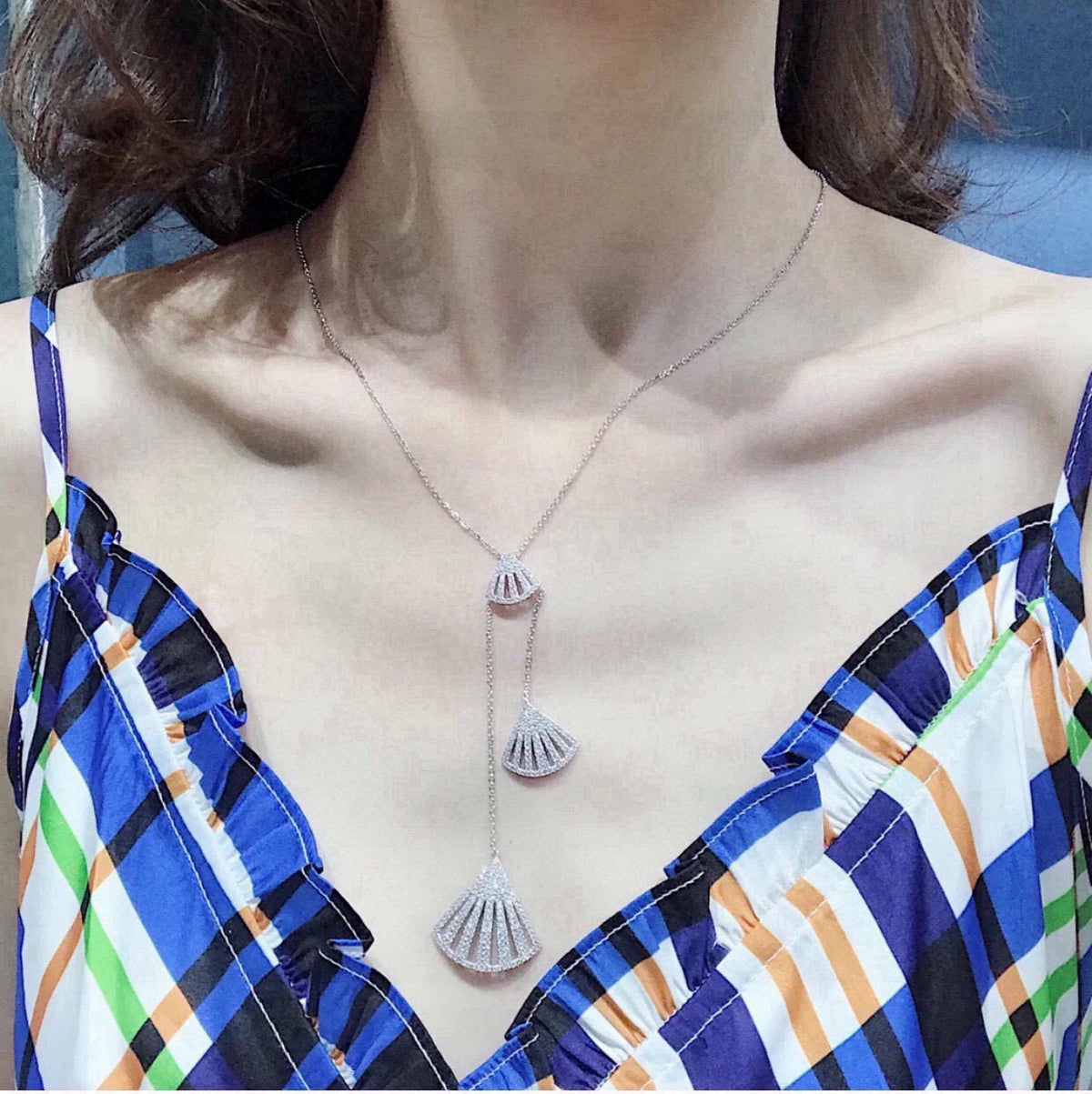 APM Monaco Silver-Tone Graduated Crystal Fan Pendant Necklace - album image 9