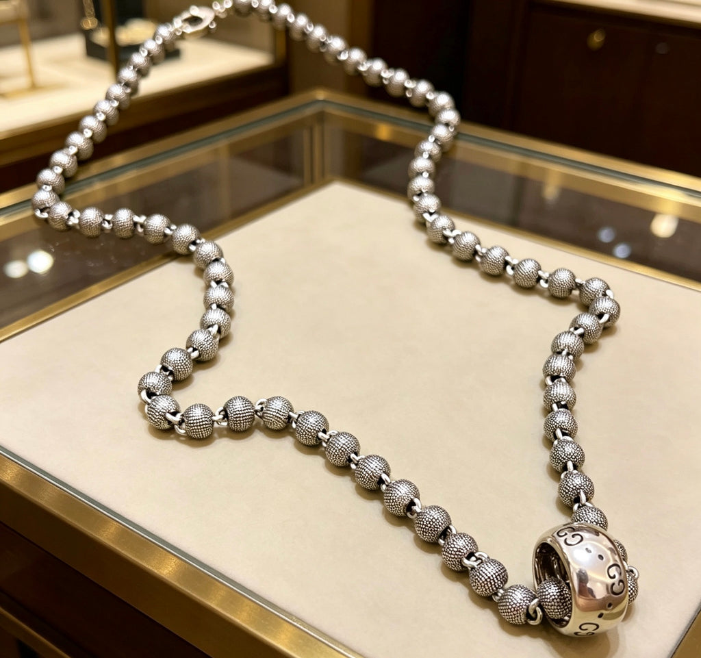 Gucci Anger Forest Interlocking G Antique Silver-Tone Silver-Tone Antiqued Chain Necklace - album image 1