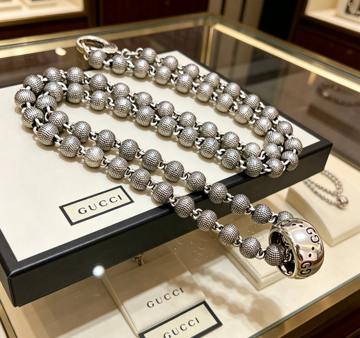 Gucci Anger Forest Interlocking G Antique Silver-Tone Silver-Tone Antiqued Chain Necklace - album image 2