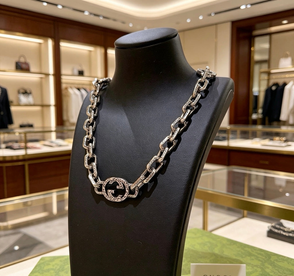 Gucci Anger Forest Interlocking G Antique Silver-Tone Silver-Tone Antiqued Chain Necklace - album image 2