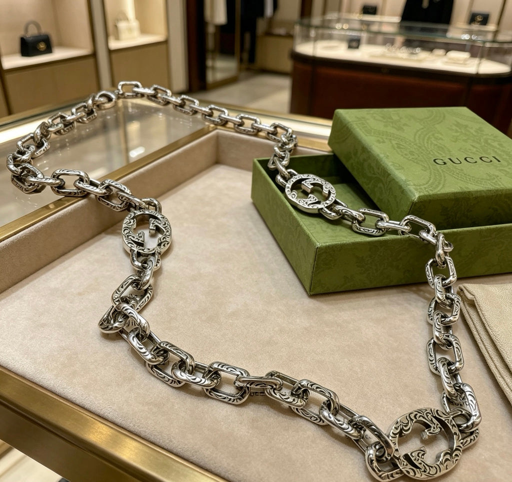 Gucci Anger Forest Interlocking G Antique Silver-Tone Silver-Tone Antiqued Chain Necklace - album image 1