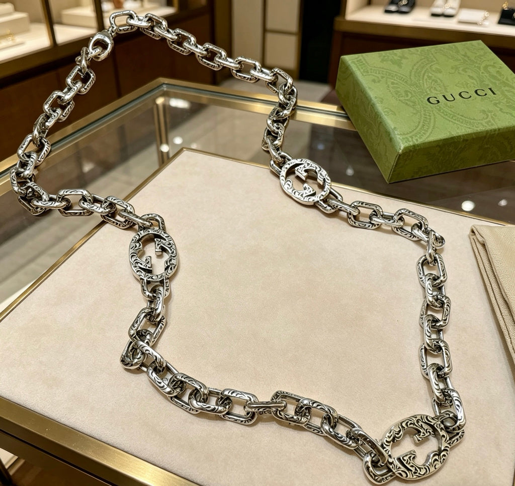 Gucci Anger Forest Interlocking G Antique Silver-Tone Silver-Tone Antiqued Chain Necklace - album image 5