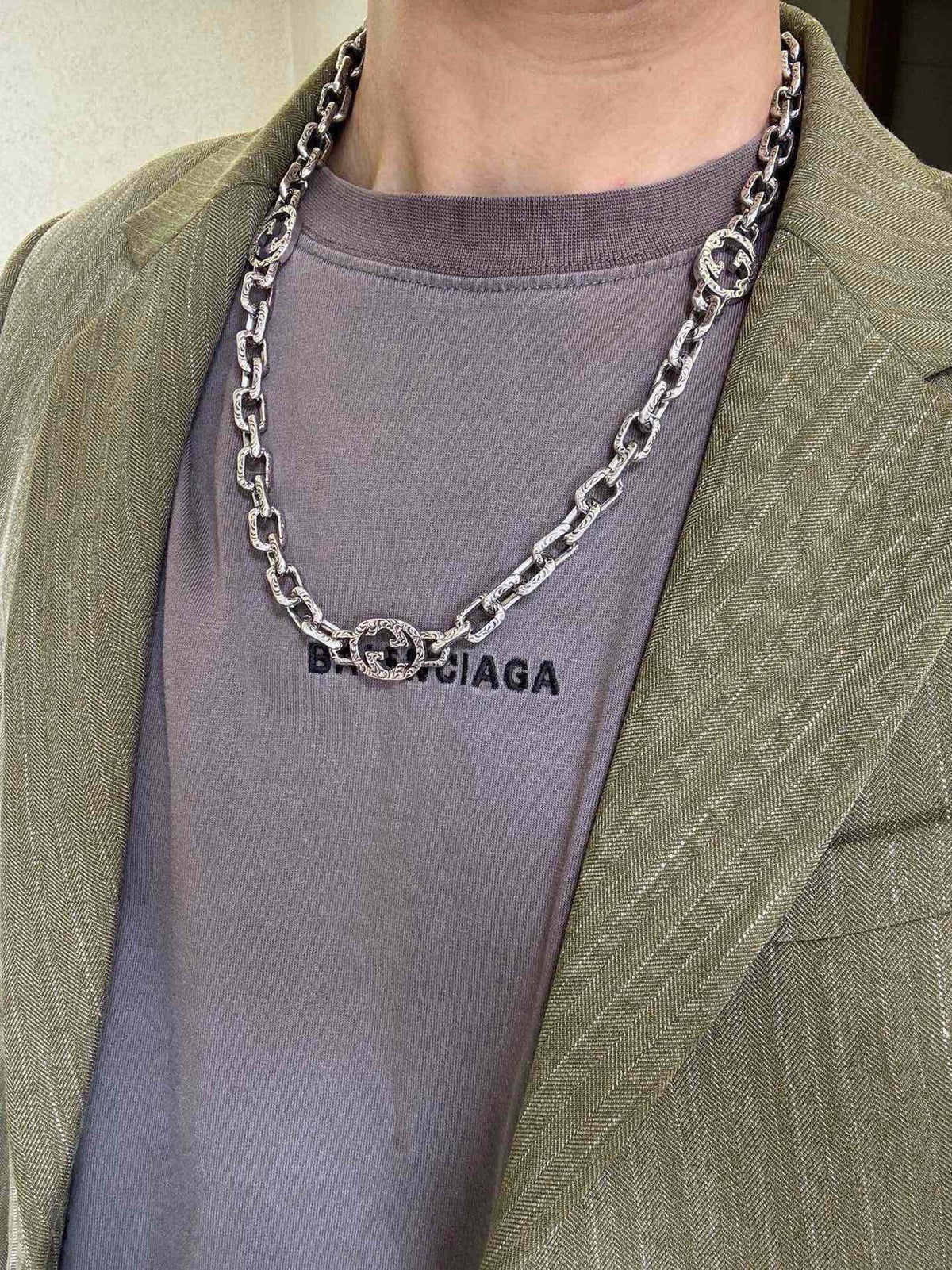 Gucci Anger Forest Interlocking G Antique Silver-Tone Silver-Tone Antiqued Chain Necklace - album image 3