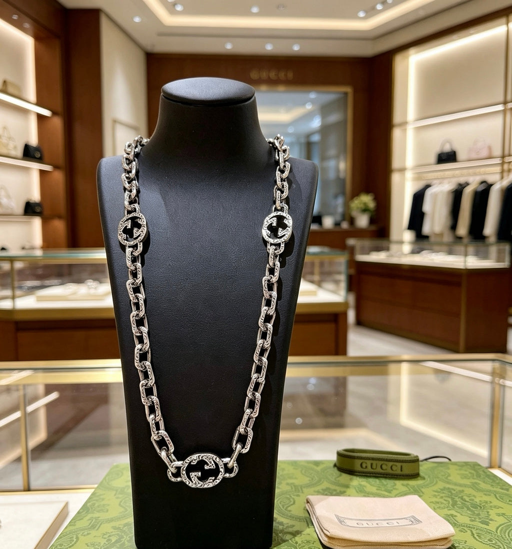 Gucci Anger Forest Interlocking G Antique Silver-Tone Silver-Tone Antiqued Chain Necklace - album image 4
