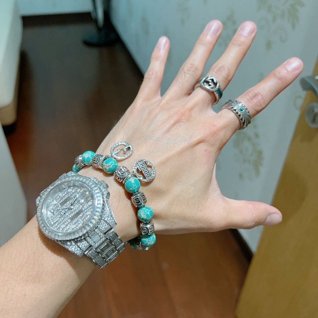 Gucci Anger Forest Interlocking G Patterned Stone Snake Antiqued Bracelet - album image 3