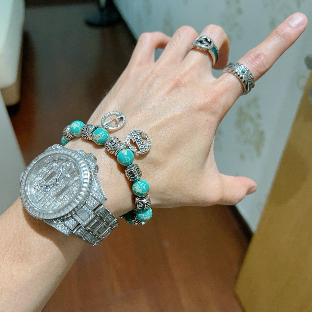Gucci Anger Forest Interlocking G Patterned Stone Snake Antiqued Bracelet - album image 6