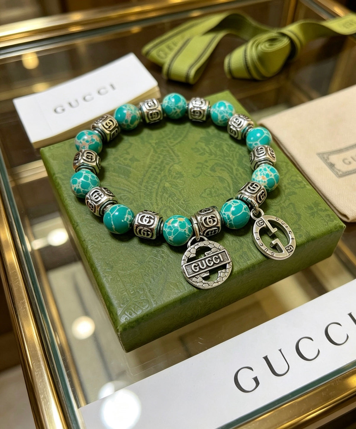 Gucci Anger Forest Interlocking G Patterned Stone Snake Antiqued Bracelet - album image 2