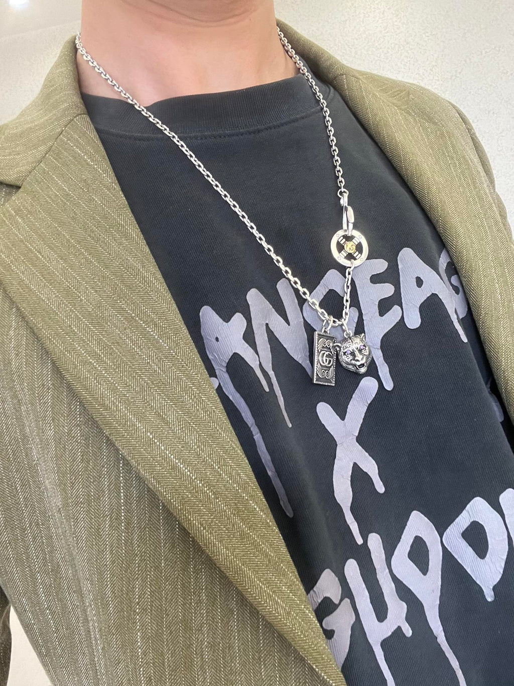 Gucci Anger Forest Interlocking G Antiqued Chain Necklace - album image 3