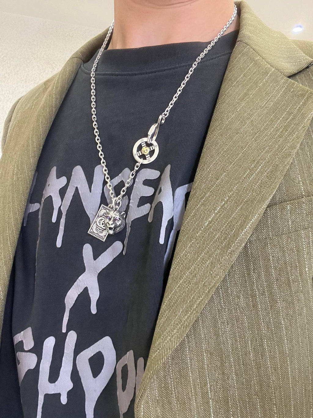 Gucci Anger Forest Interlocking G Antiqued Chain Necklace - album image 6