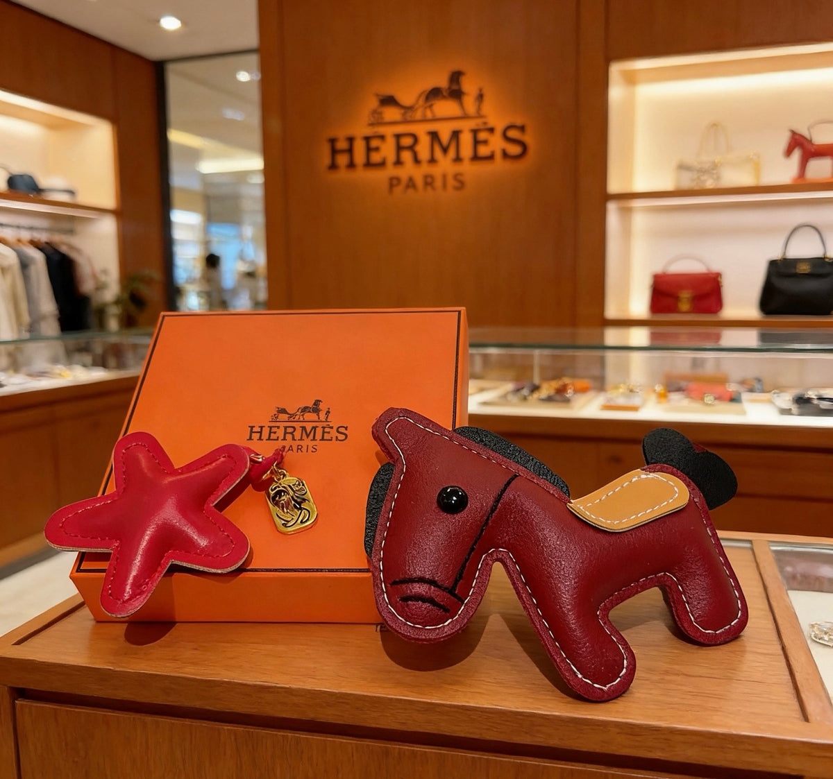 Hermès Red and Tan Layered Leather Horse Bag Charm - album image 3