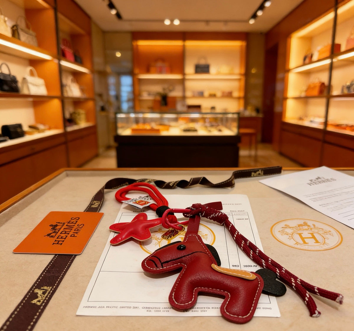 Hermès Red and Tan Layered Leather Horse Bag Charm - album image 4