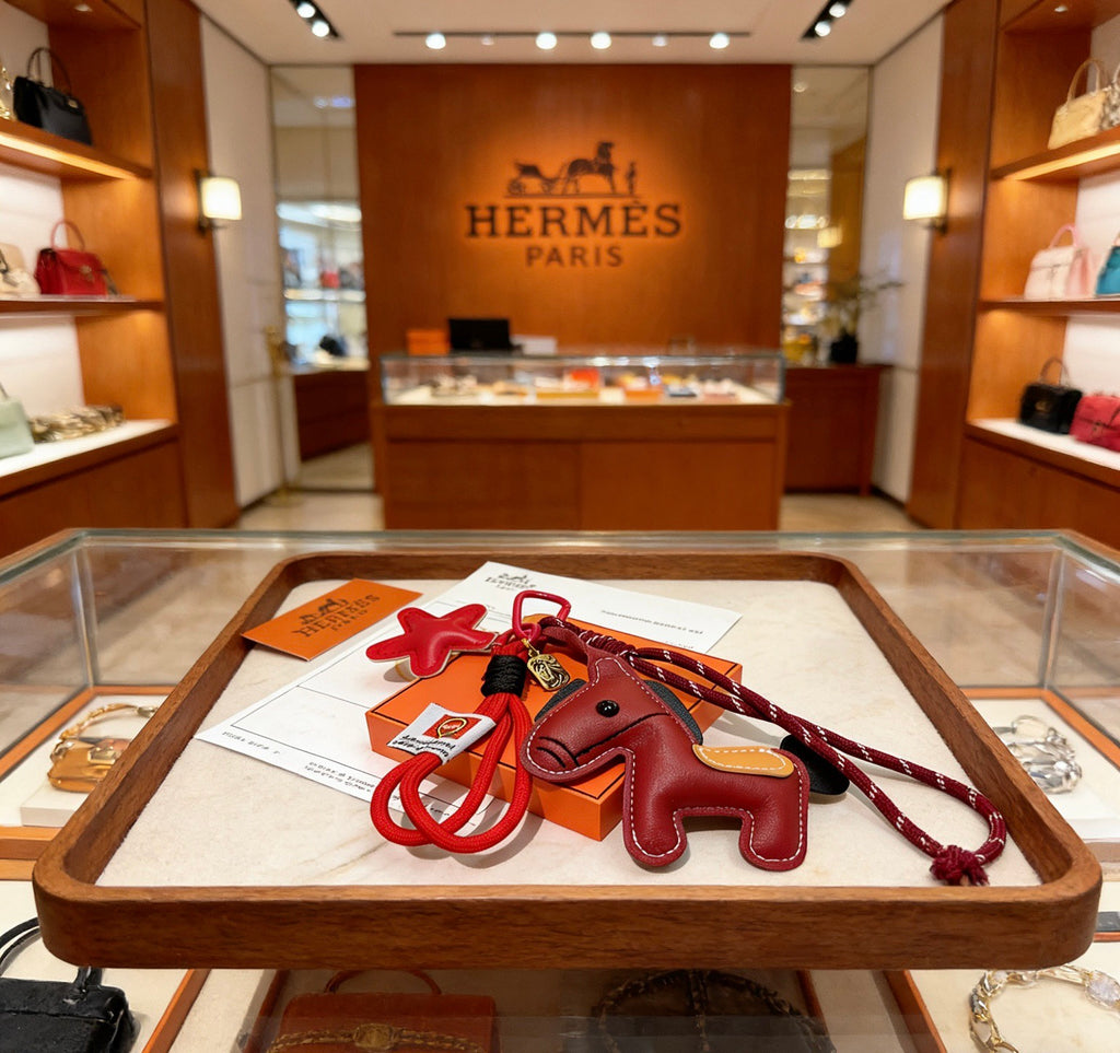 Hermès Red and Tan Layered Leather Horse Bag Charm - album image 2