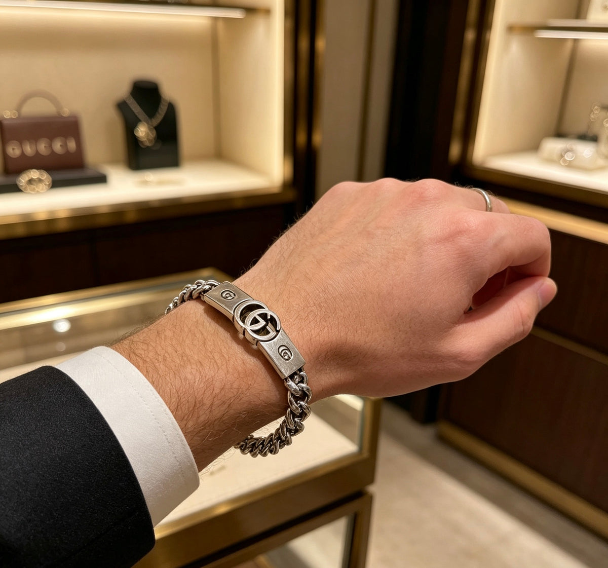 Gucci Silver-Tone Double G Cuban Link Bracelet - album image 3
